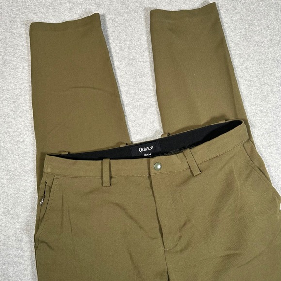 Quince Ultra-Stretch 24/7 Smart Chino Pants Mens 32x34 Olive Green Dress Tapered - Picture 1 of 13
